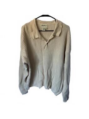 Eddie Bauer Men's XL Wool Knit Polo Sweater Cream Beige